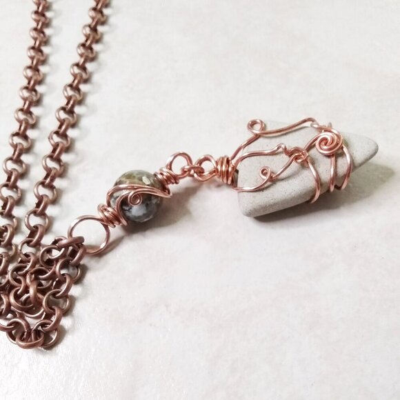 Uniquely HandCrafted Fall Necklace! Mixed Media & Copper Wire Wrap Design #1 - Picture 3 of 8